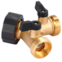 Brass Garden Hose Splitter with Shut off Valves Threaded Hose Splitter with Washers Leak Proof Y Connector Heavy Duty for Gardeners, Homeowners, Patio, Backyard