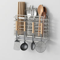 Chopstick Holder and Utensil Holder, 304 Stainless Steel Wall Mounted Organizer with Drainage Holder Tray, Space Saving Modern Kitchen Storage
