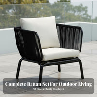 4 Pieces 4-Piece Woven Sofa Set Weather-Resistant 4-Person Sofa and Chair Set Water seat pads Outdoor Furniture for Garden, Sunroom, Backyard