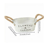 Rustic Planter Container Whitewashed Metal Planter Container Garden Decor Distressed Finish for Planting, Decorative Display