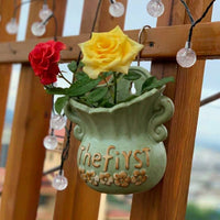 Plant Pots and Hanging Basket for Indoor Plants, Glazed Ceramic Wall Planter for Home Office, European Style Wall Mount with Handles, Brown