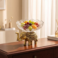Bowl with Elephant Base Decorative Pachyderm Fruit Bowl Brass-Colored for Hosts, Entryway