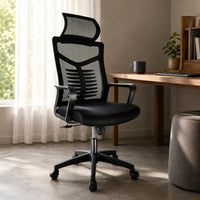 Mesh Office Chair Padded Seat Ergonomic High Back Chair Matte Black Workspace Seating for Students