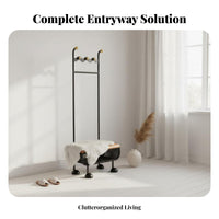 complete Design Coat Rack with Shoe Bench Multi-Functional unobstructedstanding Rack with Bench and Shoe Shelves Space-Saving Entryway Furniture Creamy aesthetic for Apartment Dwellers, Homeowners, Families, Hallway, Mudroom, Living Room, Bedroom
