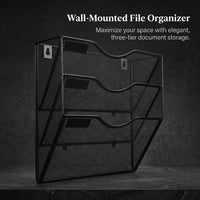 3 Tier Wall Mounted File Holder, Metal Document Rack for Office Storage, Hanging Magazine for Students and Home