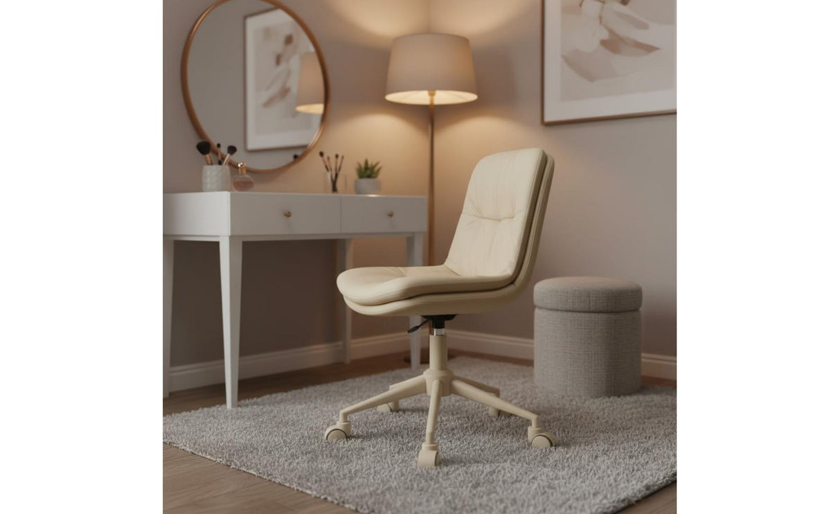 Waterproof Cushioned Vanity Stool with Back Easy to Clean Armless Swivel Desk Chair Silent Casters Home Furniture Nordic Design for Students, Bedroom