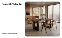 Multi-Purpose Solid Wood Dining Table Spacious Tabletop Large Dining Table Sturdy Construction Walnut Finish Work Desk Rounded Corners for Office Workers, Homeowners, Design Enthusiasts, Living Room, Gatherings