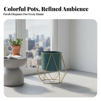Nordic Design Flower Pot Indoor Outdoor Use Metal Flower Pot with Stand Geometric Metal Planter Handmade Planter with Stand