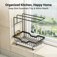 Sink Dish Cloth Holder and Hanging Rack for Kitchen Organization, Wall Mounted Rectangular Organizer with Water Tray
