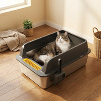 Cat Toilet Stainless Steel Tray with High Sides, Open Pan for Indoor Felines and Multi-Cat Household Use