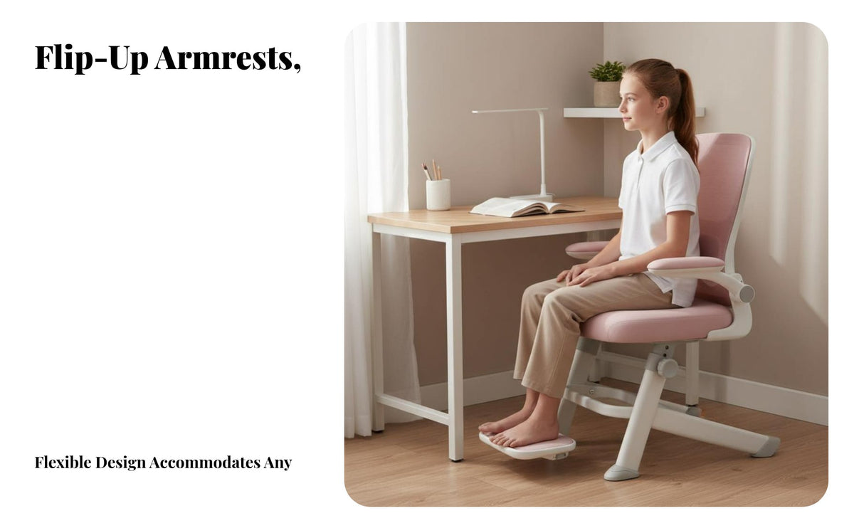 Stable Base Adjustable Ergonomic Young Person Chair High-Density Foam Cushion Adjustable Kids Desk Chair Breathable Mesh Back Student Seat Easy to Clean for Students, Teenagers, Parents, Study Room, Homework, Bedroom, Home Office