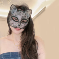 狐狸面具万圣节cosplay猫脸蕾丝神秘感猫眼半脸面罩性感拍照道具