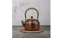 Antique Tea Kettle with Red Knob Vintage Copper Kettle Heat-Resistant Copper Teapot with Wrapped Handle Ergonomic for Table Service