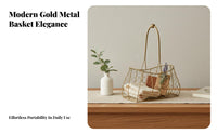 Handheld Iron Gift Basket Portable Handle Golden Wire Basket Versatile Metal Mesh Storage Holder for Parents, Adults, Infant Showers, Weddings, Washroom