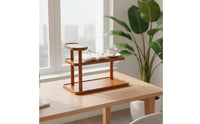 Multi-Level Display Stand Space Saving 3-Tier Desktop Shelf Wooden Countertop Organizer Raised Border Design for Tea Room