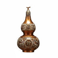 Hollow Brass Gourd Statue Business Gift Brass Gourd Ornament Fine Craftsmanship Bagua Wealth Calabash for Collectors, Living Room, Entryway