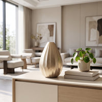 Egg-Shaped Vase Aluminum Ribbed Vase Textured for Tabletop, Entryway Table