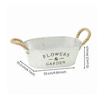 Rustic Planter Container Whitewashed Metal Planter Container Garden Decor Distressed Finish for Planting, Decorative Display