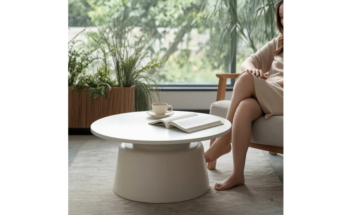Pedestal Coffee Table Contemporary Circular Coffee Table Minimalist Furniture for Living Room, Small Apartment, Reading Corner