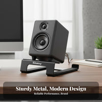 2 Pieces Anti-Vibration Desktop Speaker Stand Reduces Vibrations Angled Tabletop Speaker Stand Heavy-Duty Steel Studio Monitor Riser Non-Slip Padding for Audiophiles, Music Producers, Gamers, Home Office, Gaming Setup