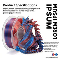 PLA Printer Filament, 1.75mm Diameter Spool for Prototyping Model Making Hobbyists, Shiny Glossy Finish