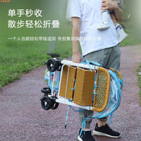 竹编婴儿推车可坐可躺仿藤车轻便竹编车可折叠宝宝夏天藤椅小推车 升级蓝【可坐可躺 单手折叠】//⚑⚑【极速发】