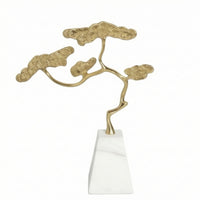 Gold-Tone Evergreen Tree Figurine Goldtone Bonsai Tree Sculpture Sculptural Bonsai Decor Minimalist for Living Room, Entryway