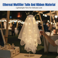 Glowing Veil, Double Layer Crystal Ribbon, Floral Knot, Romantic Party Accessory