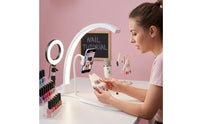 Arc-Shaped-Shaped Semi-Circular Nail Lamp Dimmable Nail Art Lamp with Hand Rest Adjustable Manicure Light with Phone Holder High CRI for Manicurists, Beauty Content Creators, Home Salons