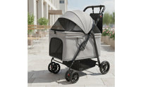 Spacious Pet Stroller with Mesh Panels Secure Dog Cart with Adjustable Handle Portable Wheeled Pet Carrier Foldable for Dogs