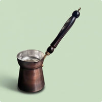 Mother-of-Pearl Inlay Handmade Copper Cezve Oxidized Finish Turkish Cezve Silver Interior Turkish Coffee Pot Long Angled Handle