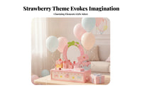 Dress-up Vanity Set Strawberry Motif Smooth Edges Wooden Vanity Toy