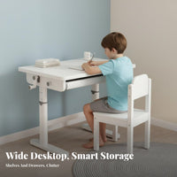 Hand-Crank Lift Adjustable Height kid's Desk Ergonomic Design Study Table Child-Safe Features kids' Furniture Large Desktop for Children, Students, Parents, Bedroom, Home, Homeschooling