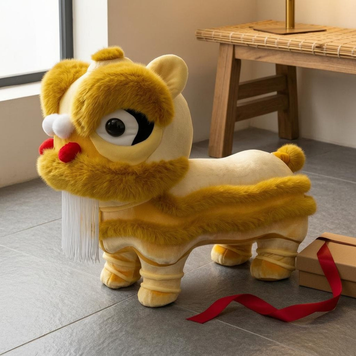 Lion Dance Stool Padded Cushioned Textile Lion Stool Rounded Head Kids Furniture for Children