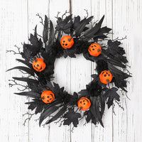 Halloween Black Maple Leaf Wreath with Pumpkin Vine for Door and Window Decoration