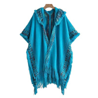 Ethnic Hooded Cape, Women's Pullover Shawl, Travel Scarf, Tassel Design, Multi-Color, Autumn, Photo Outfit