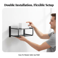 Easy Installation Overhead Display Wall Shelf Multi-Functional Set-Top Box Wall Holder Ventilated Design No Drill Media Shelf Long-Lasting and Sturdy for Renters, Home Office, Living Room, Entertainment Center
