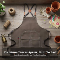 Wear-Resistant Heavy Duty Canvas Apron Rivet Reinforced Work Apron with Pockets Single Size Fits Most for Gardeners, Gardening, Kitchen