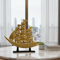 Housewarming Gift Effortless Sailing Boat Statue Light Luxury Design Feng Shui Wealth Ship Good Luck Charm Sailboat Sculpture Intricate Carvings for Office, Living Room, Entryway