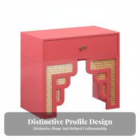 Rattan Drawer Nightstand Vintage Design Rattan Drawer Bedside Table sturdy Wood Legs Cheerful hues for Adults, Students, Office