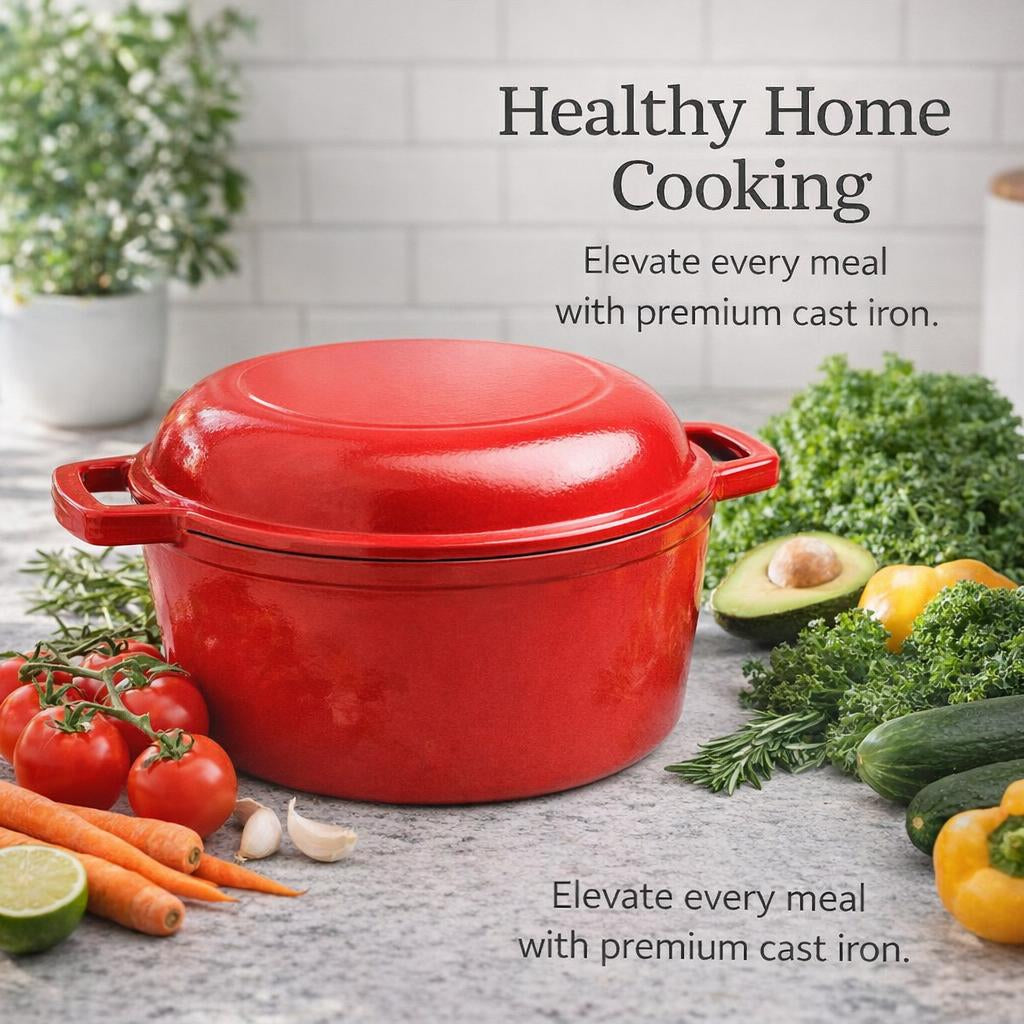 Enamelled Cast Iron Round Dutch Oven, Cast Iron Round Casserole, Dutch Oven for Slow Cooking, Milky White Enamel Dutch Oven