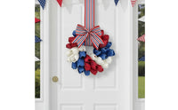 Artificial Patriotic Blossom Wreath Hanging Patriotic Wreath Reusable Door Decor with Flowers Indoor Outdoor for Wall, Entryway