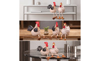 2 Pieces Whimsical Chicken Figurine Indoor Chicken Figurines Outdoor Shelf Sitter with Dangling Legs Charming for Gardeners, Farmhouse Decor, Desk