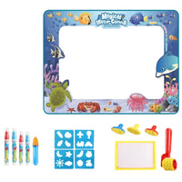 Reusable Water Doodle Mat with Templates Soft Water Drawing Mat with Pens Foldable Toy Travel-Friendly for Children, Toddlers, Home