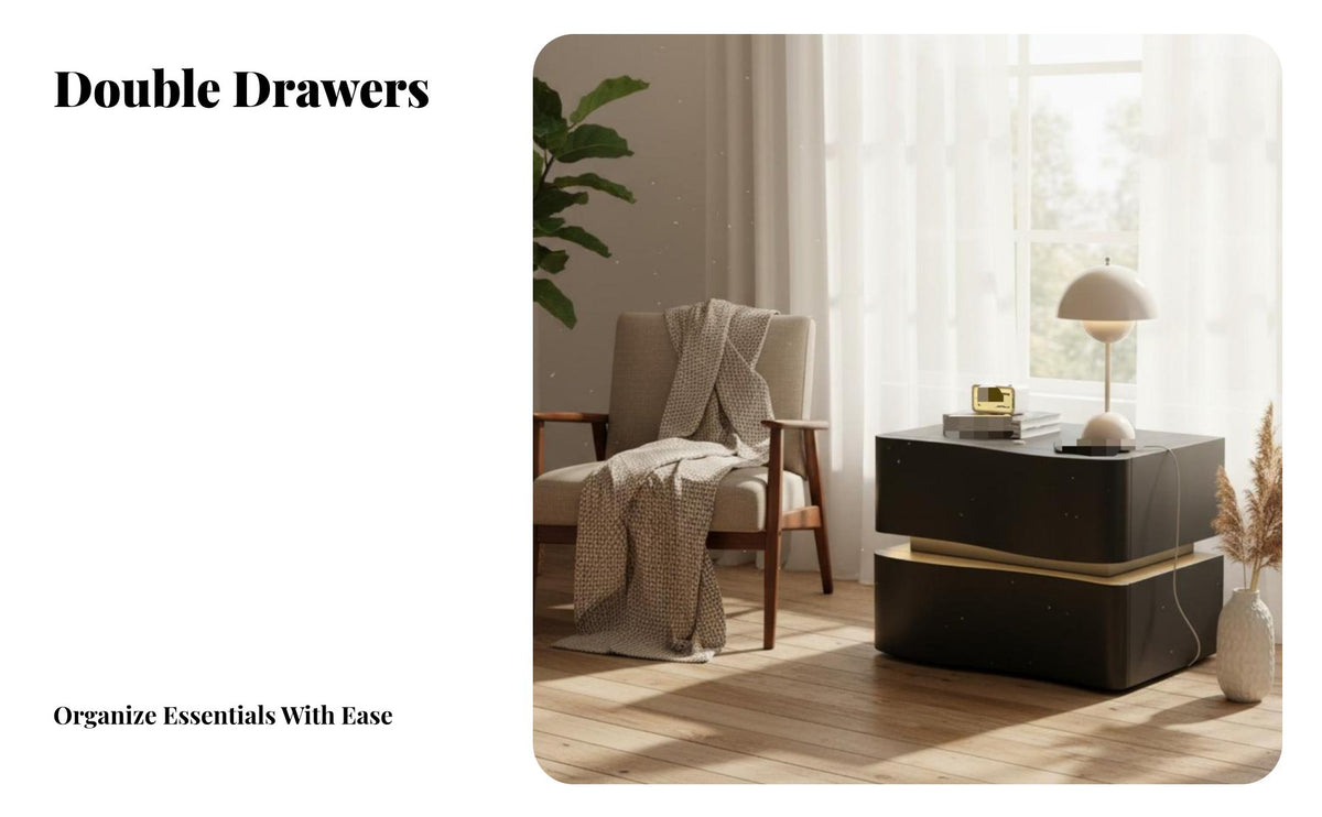 Creamy design Rounded 2-Drawer End Table Minimalist Design Nightstand Ample Storage Bedside Cabinet Easy Assembly for Interior Designers, Apartment Dwellers, Homeowners, Guest Room, Hallway, shutice