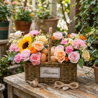 Woven Flower Basket Material Handwoven Flower Basket With Handle Rustic Plant Holder for Florists, Event Planners, Living Room, Wedding,Easter Party