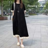 Women Dresses for Summer Occasions with Slimming Splicing Design, Plus Size Knitted Blend Dress, Loose Fit Round Neck for Wedding Guests
