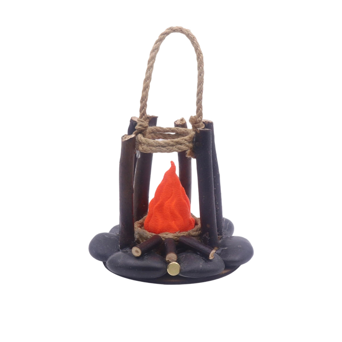 Warm Glow Rechargeable Lantern with Rope Handle Rustic Night Light with Ambient Sound Compact Campfire Lantern Cozy for Nightstand