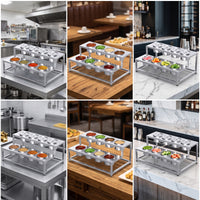 8-Compartment Condiment Organizer Stainless Steel Condiment Rack with Cups Double-Layer Sauce Holder for Restaurants, Buffets, Buffet Lines, Kitchens