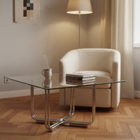 Modernist Design Low Table Construction Glass Surface Table Polished Finish for Reception Area